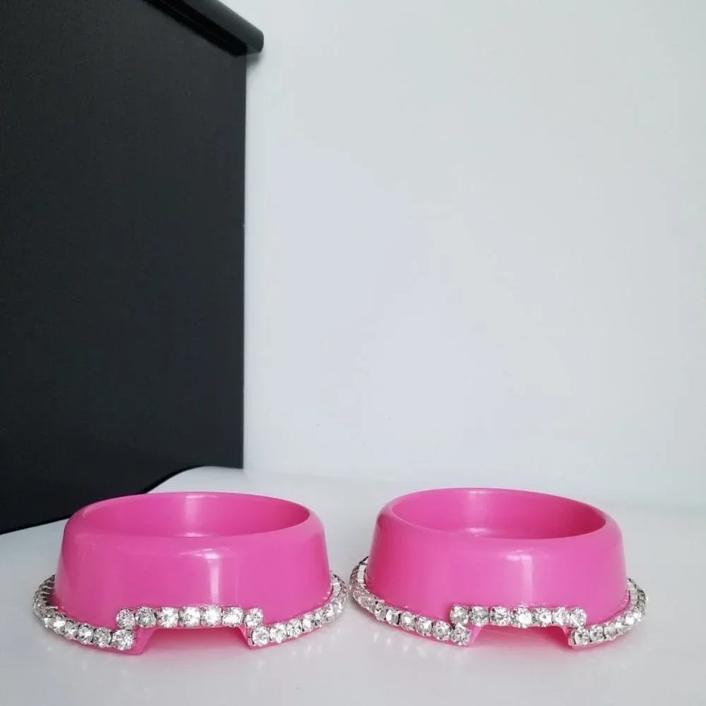 Pink bling rhinestone pet bowls